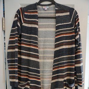 PRE-OWNED LuLaRoe CAROLINE multicolor horizontal striped CARDIGAN Women's SMALL